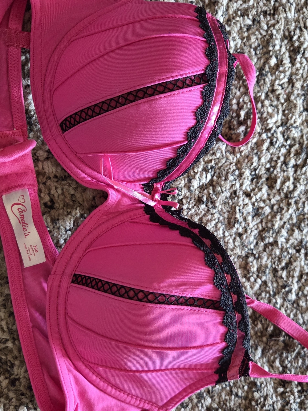 Candie's Bright Pink Bra with Black Lace Accent